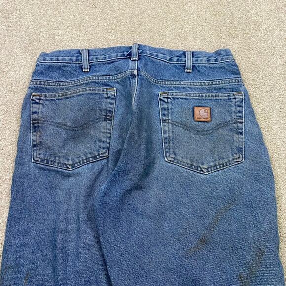 Carhartt Jeans Mens 34x32* Blue Flannel Lined Denim Straight Utility Workwear - Picture 4 of 11